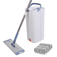 Mop Bucket with Wringer Set Flat Floor Mop Clean and Dry Separate Bucket 3 Replaceable Pads Hands Free Home Floor Cleaning Mop Reusable Washable Mop P