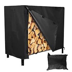 4FT Firewood Log Rack Cover Rectangular Wood Rack Cover 420D Oxford Fabric Waterproof Windproof UV Resistant Tear-resistant 48x24x42in Black
