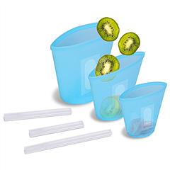3Pcs Silicone Food Storage Bags Reusable Leakproof Food Container Set with 3 Seals Microwave Dishwasher Safe Environment Friendly 8.5Oz/17Oz/25.4Oz