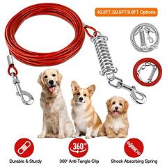 9.8FT Dog Tie Out Cable Long Dog Leash Chew Proof Lead Dog Chain with Durable Spring 360° Rotatable Clips PVC Case for Outside Yard Caming