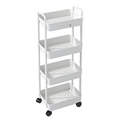 4 Tier Rolling Utility Cart Movable Storage Organizer with Drawer Lockable Wheels 360 Degree Rotatable Hallow Design for Bedroom Bathroom Kitchen