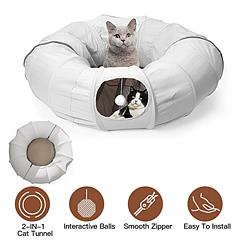 Indoor Cat Tunnel Bed with Interactive Hanging Ball Circle Cat Tunnel Cooling Fabric Central Soft Mat Flexible Design Foldable Tunnel for Cats Puppy