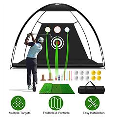 10x7FT Golf Practice Net Golf Training Aids Driving Hitting Nets with Tri-Turf Golf Mat Target Cloth 10 Golf Balls 7 Golf Tees 2 Rubber Golf Tee Holde