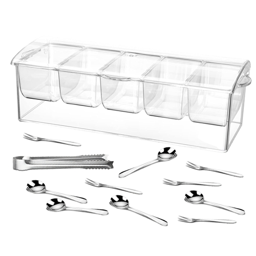 Condiment Server with 5 Removable Compartments Transparent Serving Tray ...
