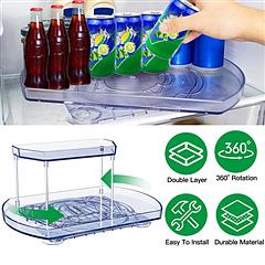2 Tier Turntable Organizer Rectangular Refrigerator Spinner Storage Rack with 360° Rotatable Slide Rail for Kitchen Cabinet Countertop
