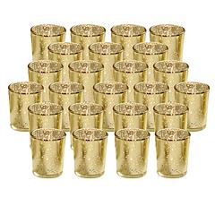24Pcs Gold Votive Tealights Candle Holders Mercury Glass Shinny Candle Holders For Wedding Birthday Party Home Decoration Table Centerpiece
