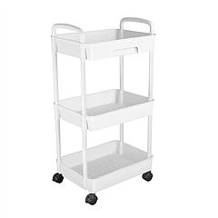 3 Tier Rolling Utility Cart Movable Storage Organizer with Drawer Lockable Wheels 360 Degree Rotatable Hallow Design for Bedroom Bathroom Kitchen