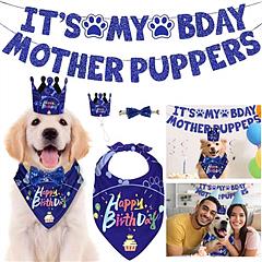 Dog Birthday Bandana Hat Set Dog Birthday Party Supplies Cute Dog Birthday Banner Decoration with Hat Bandana Bowtie