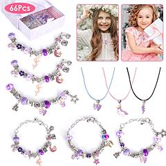 66Pcs Charm Bracelet Making Kit Kids\' Jewelry Necklace Making Kits Colorful DIY Charm Beads Pendant Set Jewelry Decor Supplies with Gift Box for 5-12