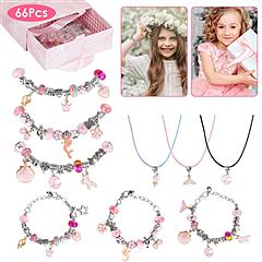 66Pcs Charm Bracelet Making Kit Kids\' Jewelry Necklace Making Kits Colorful DIY Charm Beads Pendant Set Jewelry Decor Supplies with Gift Box for 5-12