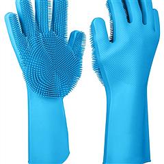 1 Pair Magic Silicone Brush Dishwashing Gloves Cleaning Sponge Pet Scrubber Heat Resistant Wash Gloves