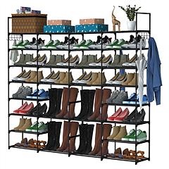 8-Tier 4-Row Shoe Rack Metal Shoe Storage Shelf Free Standing Large Shoe Stand 56 Pairs Shoe Tower Unit Tall Shoe Organizer with 2 Hooks for Entryway 