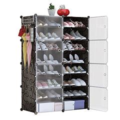 8-Tier 2-Row Shoe Rack Organizer Stackable Free Standing Shoe Storage Shelf Plastic Shoe Cabinet Tower with Transparent Doors for Heels Boots Slippers