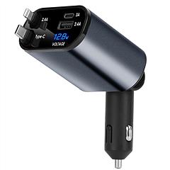 100W 4 In 1 Fast Car Charger USB C Car Charger 180ºAdjustable Car Phone Charger with Retractable Type-C LT Cable Voltage Monitor Fit for IOS Phone iPa