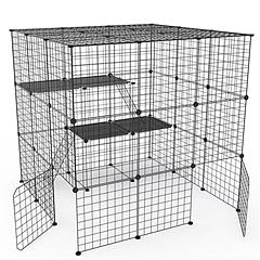 3 Tier Large Cat Cage Enclosure Indoor Cat Playpen Iron Construction Cat House Detachable Cat Crate With 2 Ladders Doors For 1-4 Cats 41.73”L x 41.73”