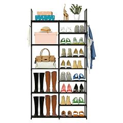 9 Tiers Plus 5 Tiers Shoe Rack Metal Shoe Storage Shelf Free Standing Large Shoe Stand 28+ Pairs Shoe Tower Unit Tall Shoe Organizer with Side Hooks f