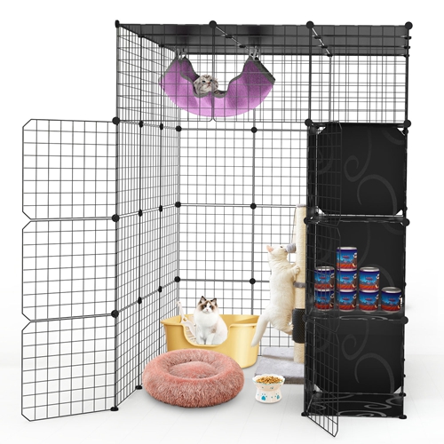 Deben Racks Cat 4Tier Cat Playpen Cage Black Iron Indoor Cat House Detachable Kitten ...