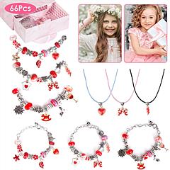 66Pcs Charm Bracelet Making Kit Kids\' Jewelry Necklace Making Kits Colorful DIY Charm Beads Pendant Set Jewelry Decor Supplies with Gift Box for 5-12