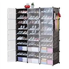 10-Tier 3-Row Shoe Rack Organizer Stackable Free Standing Shoe Storage Shelf Plastic Shoe Cabinet Tower with Transparent Doors for Heels Boots Slipper