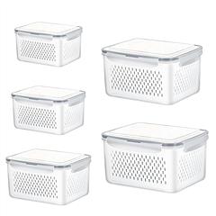 5Pcs Fruit Vegetable Containers with Removable Drain Basket Leakproof Lid Stackable Food Storage Organizer for Fridge Dishwasher Safe
