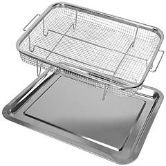 2Pcs Air Fryer Basket Tray 15.35x11.61in Stainless Steel Rustproof Non-Stick Oven Pan and Tray For Bake Grill Crispy Food Dishwasher Safe
