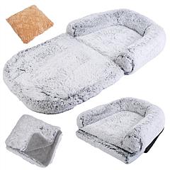 Large Foldable Human Size Dog Bed With Pillow Blanket Flurry Plush Napping Human-Sized Dog Bed Machine Washable Zipped Removable Cover For Pets Kids A