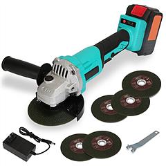21V Cordless Angle Grinder Kit with Brushless Motor 5Pcs Cutting Wheels Rechargeable Cut-Off Grinding Tool 3 Speeds Up to 9000RPM For Metal Wood Tile
