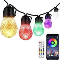 52.5FT Colorful Outdoor String Lights Smart RGB LED Patio Lights IP66 Waterproof Dimmable Hanging Light Bulbs with APP/ Remote Control 15 Bulbs