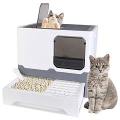 Foldable Cat Litter Box with Lid Enclosed Kitty Litter Box Anti Splashing Cat Toilet Tray with Litter Scoop
