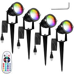 4Pcs Landscape Lights Color Changing Landscape Spotlight IP65 Waterproof RGBW LED Colorful Stake Light with Remote Control 16 Color 4 Dynamic Light Mo