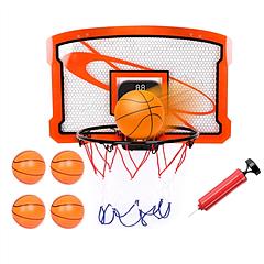 Indoor Mini Basketball Hoop Set Over Door Basketball Hoop with 4 Inflatable Balls Electric Audio Scorer Foldable Basket Gift for Kids and Adults