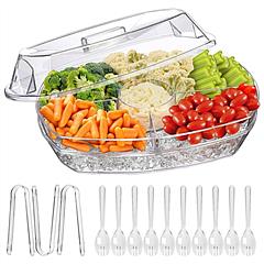 Fruit Ice Serving Tray Chilled Veggie Tray Shrimp Cocktail Serving Dish Appetizer Party Serving Platter Cold Food Buffet Server with Lid and 4 Compart