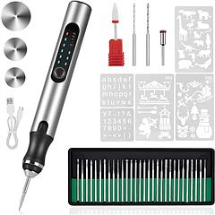 Electric Engraving Pen with 33Pcs Burr Bits 5Pcs Stencils 3 Gears Speed Rechargeable Cordless Professional Engraver Etching Machine For Jewelry Glass 