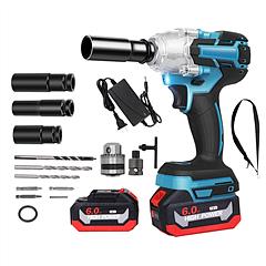 3-In-1 Cordless Electric Impact Wrench Drill Screwdriver with Brushless Motor Max 3450RPM Variable Speed 2Pcs 6.0Ah Batteries 3 Sockets 3 Screwdriver 