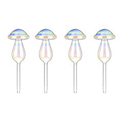4Pcs Clear Glass Plant Watering Globes Iridescent Rainbow Gradient Mushroom Self-Watering Container Plant Self-Watering System Automatic Irrigation De