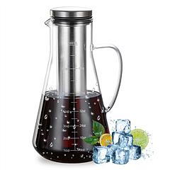 Cold Brew Coffee Maker Iced Tea Maker Pitcher Glass Coffee Pot Brewing Glass Carafe Tea Infuser Coffee Kettle with Removable Fine-Mesh Filter Dishwash