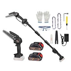 2-in-1 Cordless Pole Saw & Mini Chainsaw Electric Mini Chainsaw Length Adjustable Cordless Chain Saw with 2Pcs 1500mAh Batteries 4in/6in Chains for Tr
