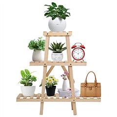Wooden Plant Stand 3-Tier Potted Flower Shelf Multi-tier Flower Pot Rack Holder Triangle Ladder Plant Vase Display Rack 82lbs Max Load for Indoor Pati