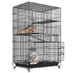 4 Tiers Cat Cage Rolling Metal Cat Playpen Enclosures Cat Kennel House Ferret Crate with 360° Lockable Wheels 3 Doors 3 Ladders Hammock