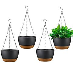 4Pcs 9.64In Diameter Hanging Planter with Drainage Holes Removable Self-Watering Tray Plastic Hanging Flower Plant Pots For Indoor Outdoor Herb Ivy Fe