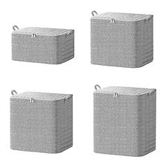 4 Pack Foldable Non Woven Storage Bags Closet Organizers Wardrobe Sorting Baskets with 2 Handles Dustproof Lid Zipper for Clothes Quilt 30L 110L 150L 