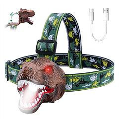 Dinosaur Headlamp Kids Headlight Dinosaur Flashlight with Realistic Roar Sound 4 Modes Adjustable Headband Kid Camping Gear Unique Gifts for Boys