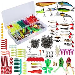 375Pcs Fishing Baits and Tackle Box Saltwater Freshwater Fishing Lures Kit Lifelike Popper Crankbaits Crickets Frogs Spoon Lures Maggots