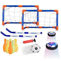 4 in 1 Hover Soccer Ball Toy Set Bowling Balls Goals Floating Soccer Ball Hockey With Colorful LED Lights Indoor Outdoor Sport Toys For 3-12 Years Old