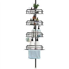 Rust-Resistant Corner Shower Caddy For Bathroom 4 Height Adjustable Shelves With Tension Pole Towel Bar Hanging Hook Floor Standing Bath Storage Rack 