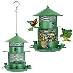 Wild Bird Feeder Squirrel-Proof Chew-Proof Metal Bird Seed Feeder Outdoor Hanging Bird Feeder With 360° Circular Perches Water Cups For Yard Garden Pa