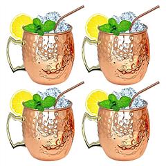 4Pcs Moscow Mule Mugs 18OZ Copper Plating Cocktail Cup Set With Straws Stainless Steel Lining Hammered Cups For Wine Beer Cocktail Cold Drinks