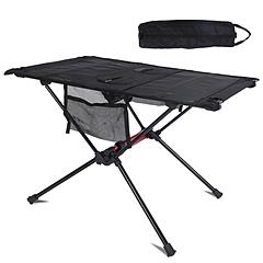 Portable Folding Camping Table Foldable Beach Table Aluminum Alloy Frame with 2 Cup Holders 2 Side Pockets Carry Bag for Picnic Camping Hiking Beach B