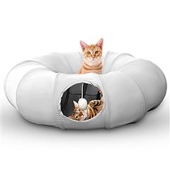 Indoor Cat Tunnel Bed with Interactive Hanging Ball Circle Cat Tunnel Cooling Fabric Central Soft Mat Flexible Design Foldable Tunnel for Cats Puppy