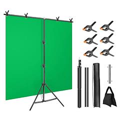5×6.5FT T-Shape Photo Video Backdrop Stand Heavy Duty Background Stand Adjustable Photography Backdrop Stand with 6 Spring Clamps Sandbag Carry Bag fo